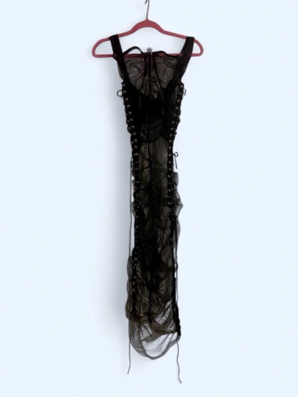 Dress Sheer Black Lace-Up Maxi Dress corset mesh Halloween lingerie sexy large